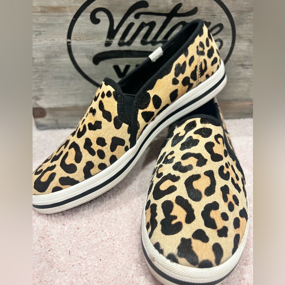 Women’s Keds X double decker slip-ons size 7, calf leopard print